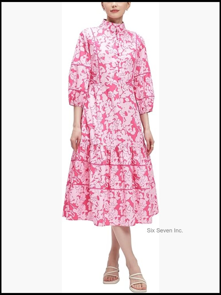 Cotton Floral Maxi Dress With Puff Sleeves And Side Pockets